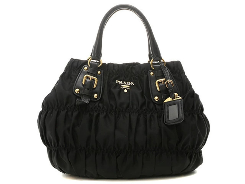 Prada shoulder bag gathered black calfskin